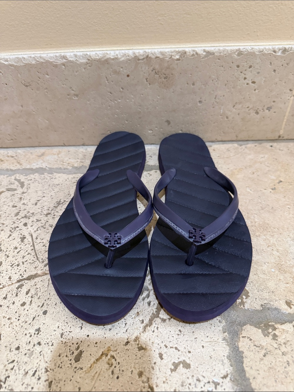 Tory Burch Navy Quilted Flip Flop Sandals